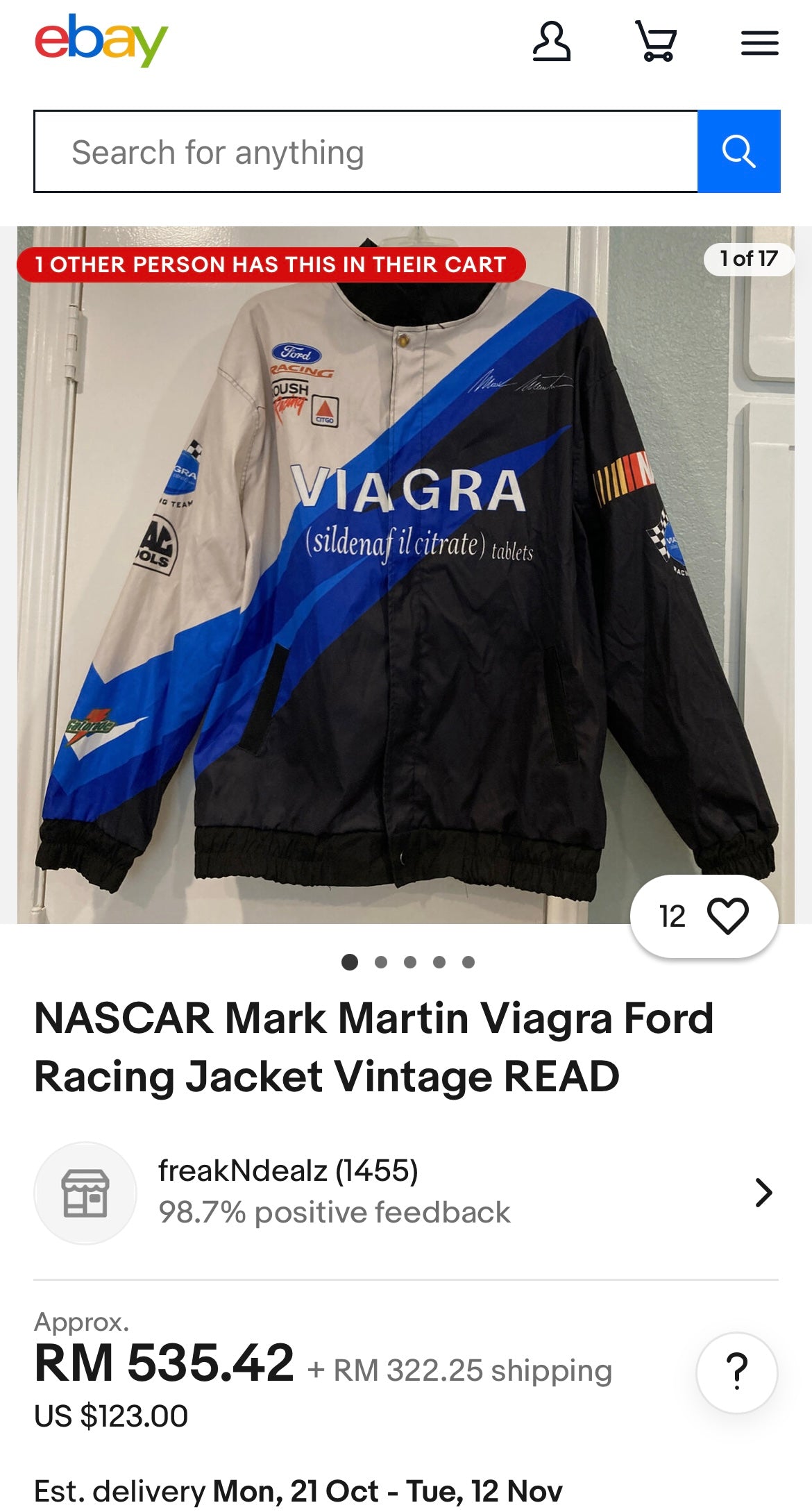 NASCAR Mark Martin Viagras
Ford Racing Vintage Jacket